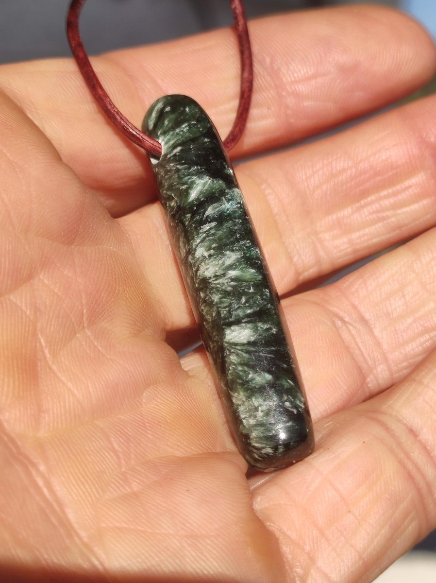 Seraphinit Serafinit AAA lang Spitze Edelstein Kette Natur Heilstein Mann Frau Glück Schutz HIPPIE Boho Tibet Ethno Rarität Geschenk Er Sie - Art of Nature Berlin