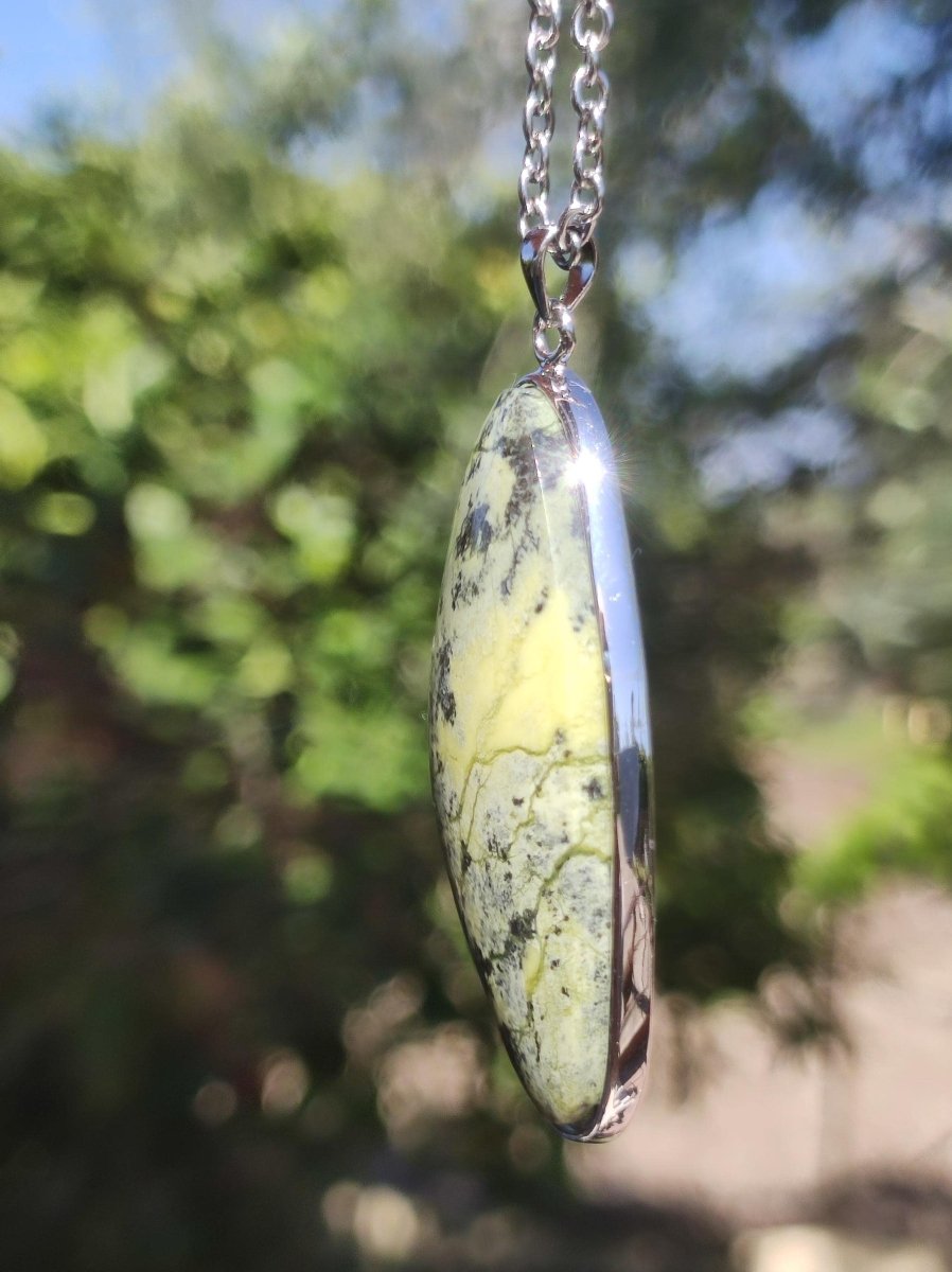 Serpentin - 925 Silber Edelstein Kette grün Natur Heilstein Rarität Mann Frau Geschenk Er Sie Freundin Mann Frau Energie Kraft Ruhe Glück - Art of Nature Berlin