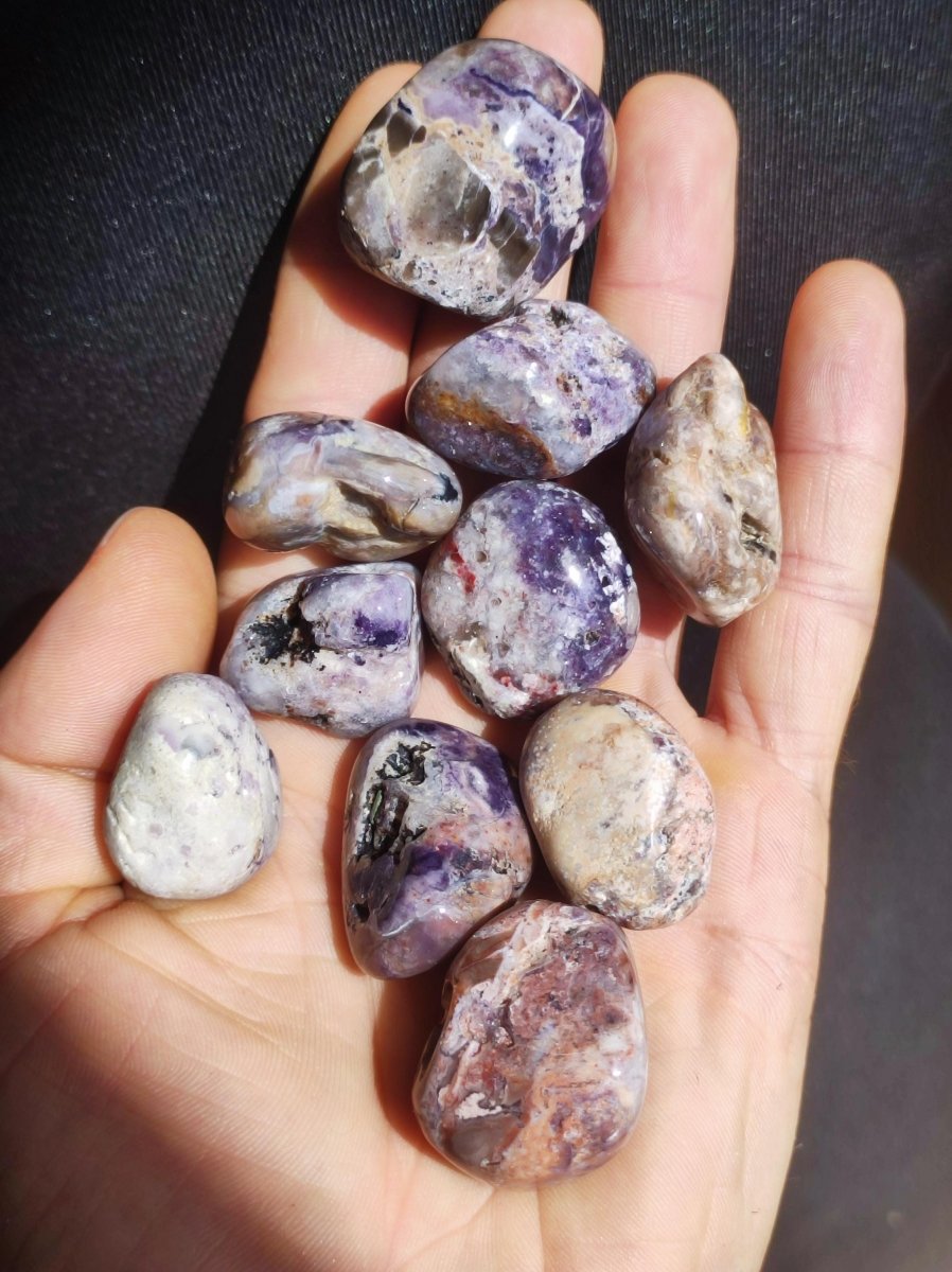 Set 10x Tiffany Opal / Fluorit Opal Dekosteine Wassersteine lila selten Rarität Edelsteine Heilstein Geschenk Energie Chakra Qualität Natur - Art of Nature Berlin