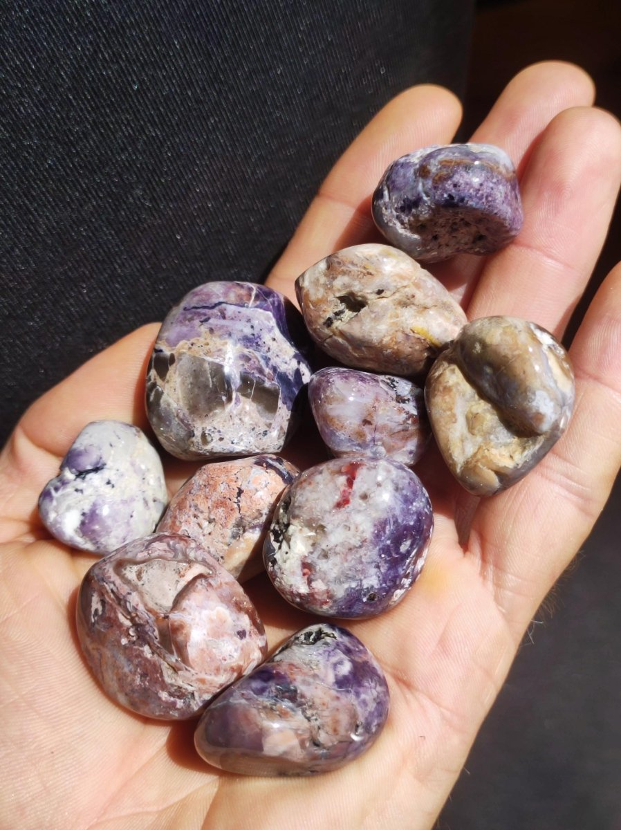 Set 10x Tiffany Opal / Fluorit Opal Dekosteine Wassersteine lila selten Rarität Edelsteine Heilstein Geschenk Energie Chakra Qualität Natur - Art of Nature Berlin