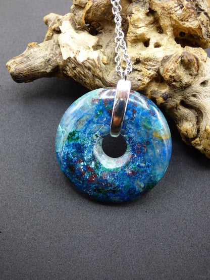 Shattuckit - Chryscoll ~ 925 Sterling Silber Edelstein Kette blau grün HIPPIE GOA Boho Ethno Natur Donut Schutz Kraft Heilstein Rarität - Art of Nature Berlin