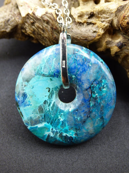 Shattuckit - Chryscoll ~ 925 Sterling Silber Edelstein Kette blau grün HIPPIE GOA Boho Ethno Natur Donut Schutz Kraft Heilstein Rarität - Art of Nature Berlin