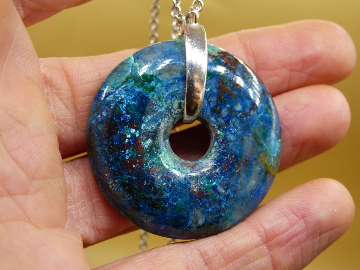 Shattuckit - Chryscoll ~ 925 Sterling Silber Edelstein Kette blau grün HIPPIE GOA Boho Ethno Natur Donut Schutz Kraft Heilstein Rarität - Art of Nature Berlin