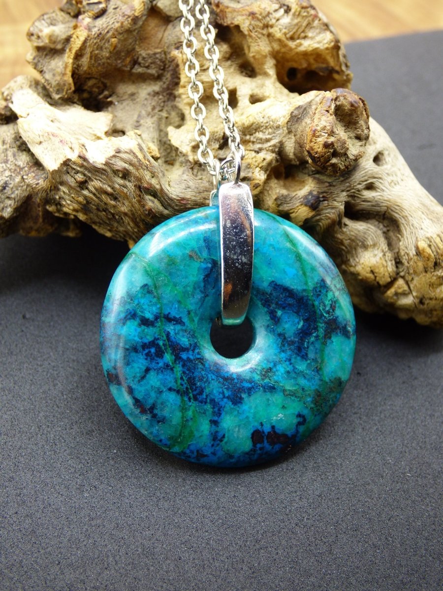 Shattuckit - Chryscoll ~ 925 Sterling Silber Edelstein Kette blau grün HIPPIE GOA Boho Ethno Natur Donut Schutz Kraft Heilstein Rarität - Art of Nature Berlin