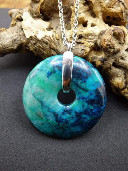 Shattuckit - Chryscoll ~ 925 Sterling Silber Edelstein Kette blau grün HIPPIE GOA Boho Ethno Natur Donut Schutz Kraft Heilstein Rarität - Art of Nature Berlin