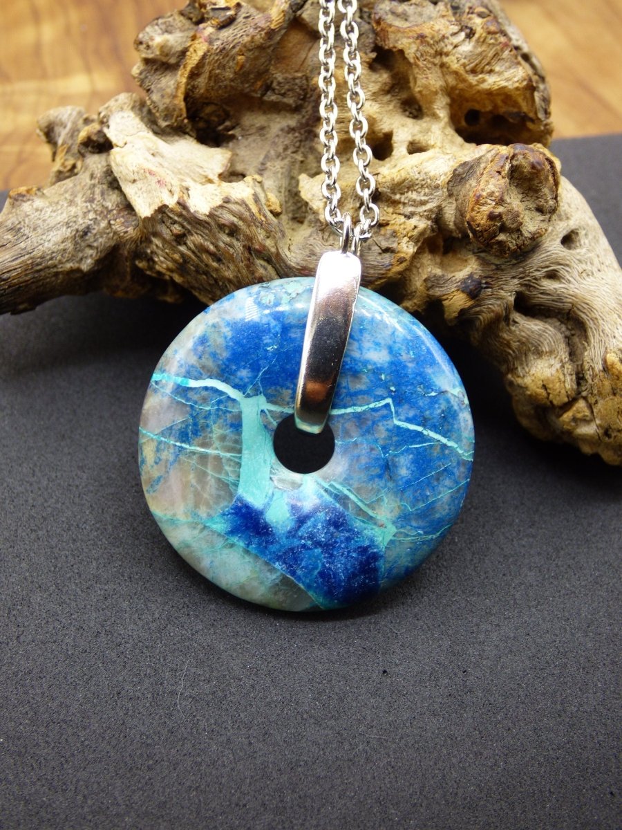 Shattuckit - Chryscoll ~ 925 Sterling Silber Edelstein Kette blau grün HIPPIE GOA Boho Ethno Natur Donut Schutz Kraft Heilstein Rarität - Art of Nature Berlin