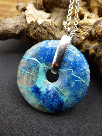 Shattuckit - Chryscoll ~ 925 Sterling Silber Edelstein Kette blau grün HIPPIE GOA Boho Ethno Natur Donut Schutz Kraft Heilstein Rarität - Art of Nature Berlin