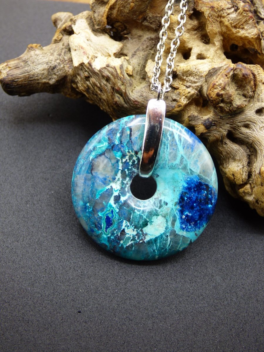 Shattuckit - Chryscoll ~ 925 Sterling Silber Edelstein Kette blau grün HIPPIE GOA Boho Ethno Natur Donut Schutz Kraft Heilstein Rarität - Art of Nature Berlin