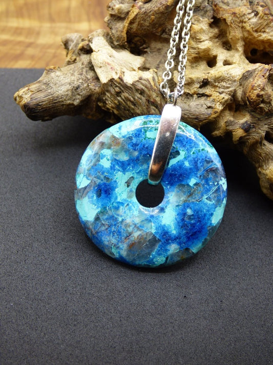 Shattuckit - Chryscoll ~ 925 Sterling Silber Edelstein Kette blau grün HIPPIE GOA Boho Ethno Natur Donut Schutz Kraft Heilstein Rarität - Art of Nature Berlin