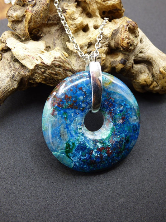 Shattuckit - Chryscoll ~ 925 Sterling Silber Edelstein Kette blau grün HIPPIE GOA Boho Ethno Natur Donut Schutz Kraft Heilstein Rarität - Art of Nature Berlin