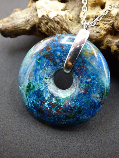 Shattuckit - Chryscoll ~ 925 Sterling Silber Edelstein Kette blau grün HIPPIE GOA Boho Ethno Natur Donut Schutz Kraft Heilstein Rarität - Art of Nature Berlin