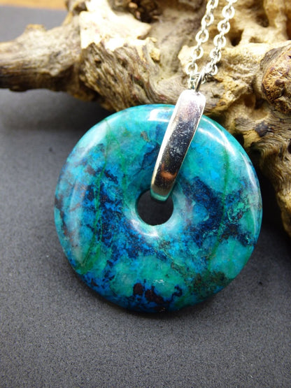 Shattuckit - Chryscoll ~ 925 Sterling Silber Edelstein Kette blau grün HIPPIE GOA Boho Ethno Natur Donut Schutz Kraft Heilstein Rarität - Art of Nature Berlin