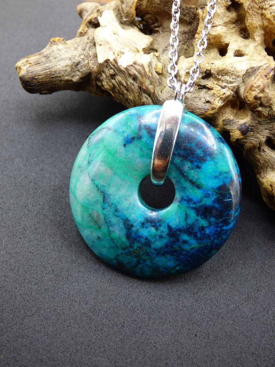 Shattuckit - Chryscoll ~ 925 Sterling Silber Edelstein Kette blau grün HIPPIE GOA Boho Ethno Natur Donut Schutz Kraft Heilstein Rarität - Art of Nature Berlin