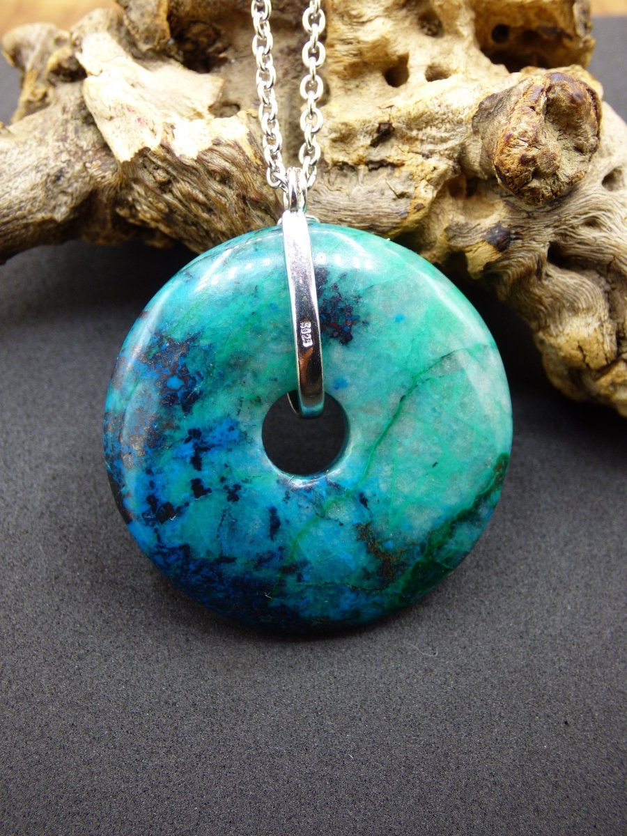 Shattuckit - Chryscoll ~ 925 Sterling Silber Edelstein Kette blau grün HIPPIE GOA Boho Ethno Natur Donut Schutz Kraft Heilstein Rarität - Art of Nature Berlin