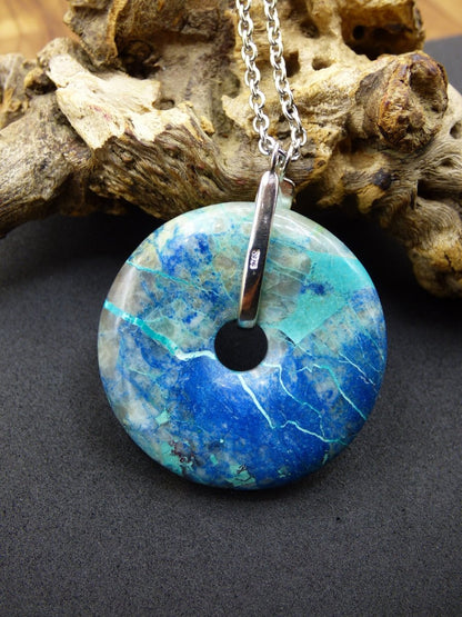 Shattuckit - Chryscoll ~ 925 Sterling Silber Edelstein Kette blau grün HIPPIE GOA Boho Ethno Natur Donut Schutz Kraft Heilstein Rarität - Art of Nature Berlin