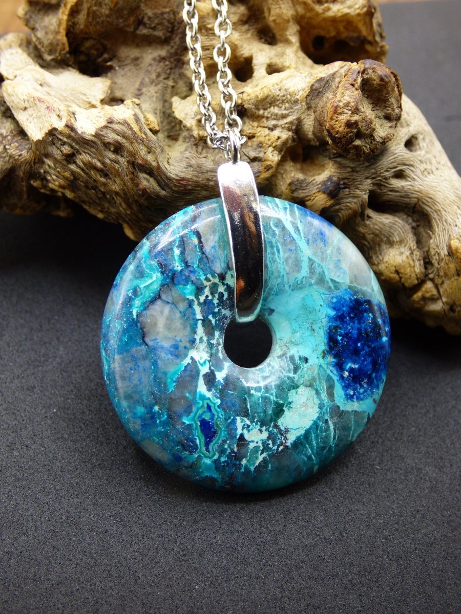 Shattuckit - Chryscoll ~ 925 Sterling Silber Edelstein Kette blau grün HIPPIE GOA Boho Ethno Natur Donut Schutz Kraft Heilstein Rarität - Art of Nature Berlin