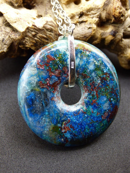 Shattuckit - Chryscoll ~ 925 Sterling Silber Edelstein Kette blau grün HIPPIE GOA Boho Ethno Natur Donut Schutz Kraft Heilstein Rarität - Art of Nature Berlin