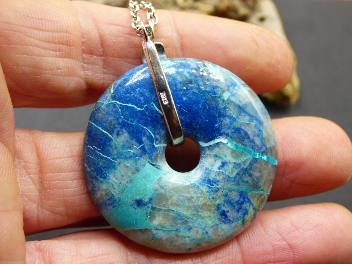 Shattuckit - Chryscoll ~ 925 Sterling Silber Edelstein Kette blau grün HIPPIE GOA Boho Ethno Natur Donut Schutz Kraft Heilstein Rarität - Art of Nature Berlin