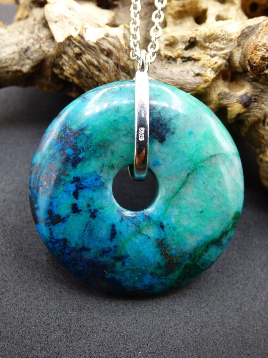 Shattuckit - Chryscoll ~ 925 Sterling Silber Edelstein Kette blau grün HIPPIE GOA Boho Ethno Natur Donut Schutz Kraft Heilstein Rarität - Art of Nature Berlin