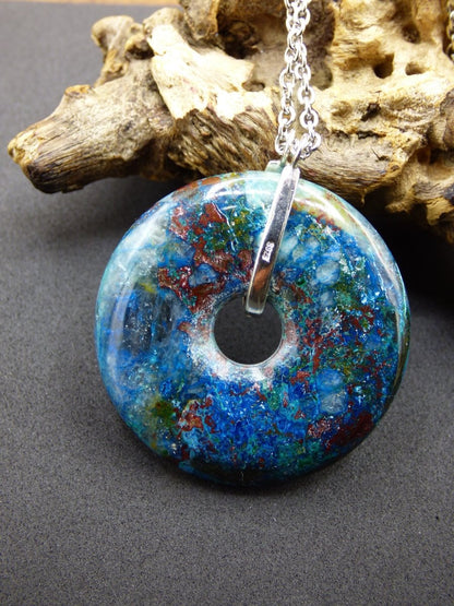 Shattuckit - Chryscoll ~ 925 Sterling Silber Edelstein Kette blau grün HIPPIE GOA Boho Ethno Natur Donut Schutz Kraft Heilstein Rarität - Art of Nature Berlin