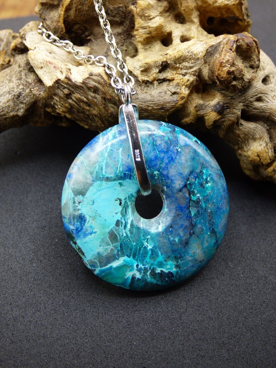 Shattuckit - Chryscoll ~ 925 Sterling Silber Edelstein Kette blau grün HIPPIE GOA Boho Ethno Natur Donut Schutz Kraft Heilstein Rarität - Art of Nature Berlin