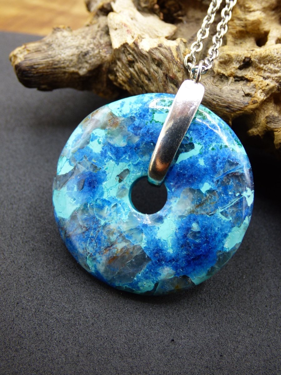 Shattuckit - Chryscoll ~ 925 Sterling Silber Edelstein Kette blau grün HIPPIE GOA Boho Ethno Natur Donut Schutz Kraft Heilstein Rarität - Art of Nature Berlin