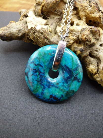 Shattuckit - Chryscoll ~ 925 Sterling Silber Edelstein Kette blau grün HIPPIE GOA Boho Ethno Natur Donut Schutz Kraft Heilstein Rarität - Art of Nature Berlin