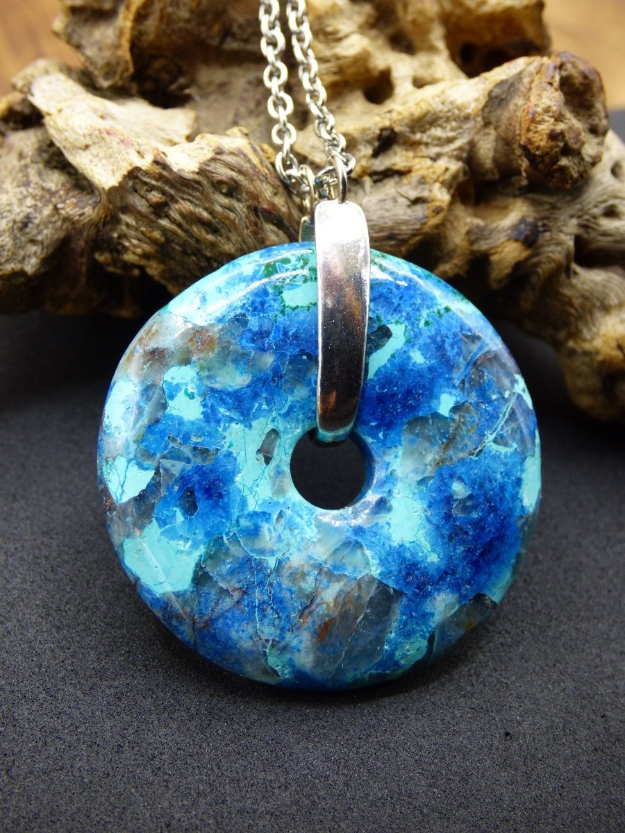 Shattuckit - Chryscoll ~ 925 Sterling Silber Edelstein Kette blau grün HIPPIE GOA Boho Ethno Natur Donut Schutz Kraft Heilstein Rarität - Art of Nature Berlin