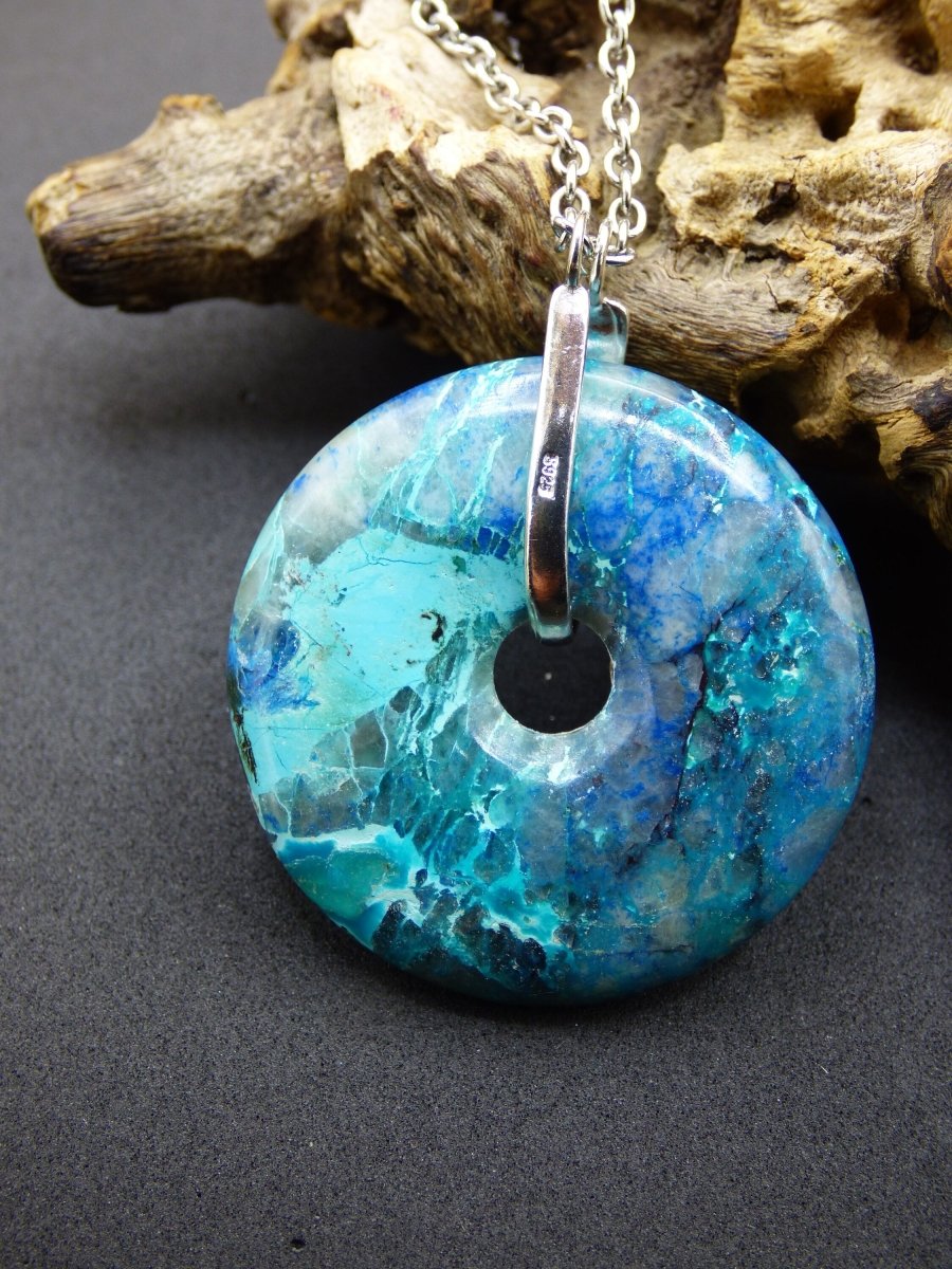 Shattuckit - Chryscoll ~ 925 Sterling Silber Edelstein Kette blau grün HIPPIE GOA Boho Ethno Natur Donut Schutz Kraft Heilstein Rarität - Art of Nature Berlin