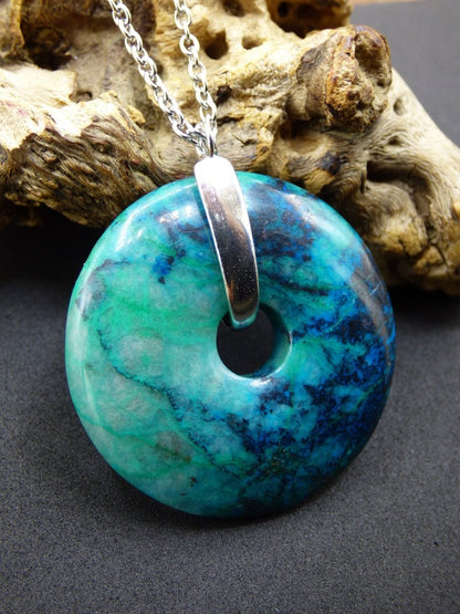 Shattuckit - Chryscoll ~ 925 Sterling Silber Edelstein Kette blau grün HIPPIE GOA Boho Ethno Natur Donut Schutz Kraft Heilstein Rarität - Art of Nature Berlin