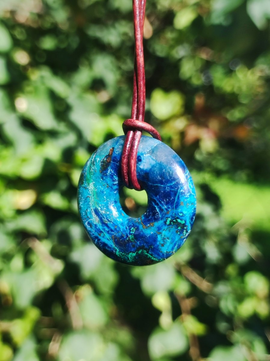 Shattuckit - Chrysocoll Donut 30mm Edelstein Kette Heilstein Schutzsymbol Mann Frau Glück HIPPIE GOA Boho Tibet Ethno Natur Rarität Geschenk - Art of Nature Berlin