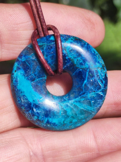 Shattuckit - Chrysocoll Donut 30mm Edelstein Kette Heilstein Schutzsymbol Mann Frau Glück HIPPIE GOA Boho Tibet Ethno Natur Rarität Geschenk - Art of Nature Berlin