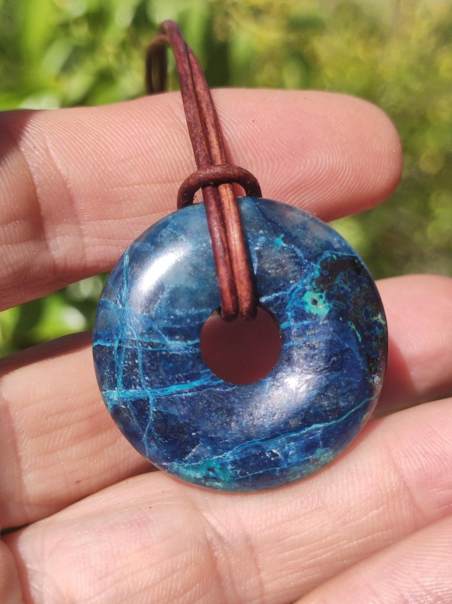 Shattuckit - Chrysocoll Donut 30mm Edelstein Kette Heilstein Schutzsymbol Mann Frau Glück HIPPIE GOA Boho Tibet Ethno Natur Rarität Geschenk - Art of Nature Berlin