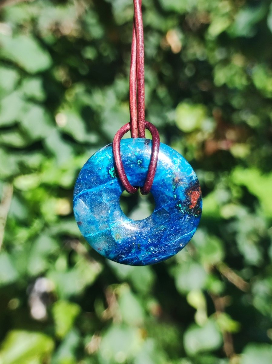 Shattuckit - Chrysocoll Donut 30mm Edelstein Kette Heilstein Schutzsymbol Mann Frau Glück HIPPIE GOA Boho Tibet Ethno Natur Rarität Geschenk - Art of Nature Berlin