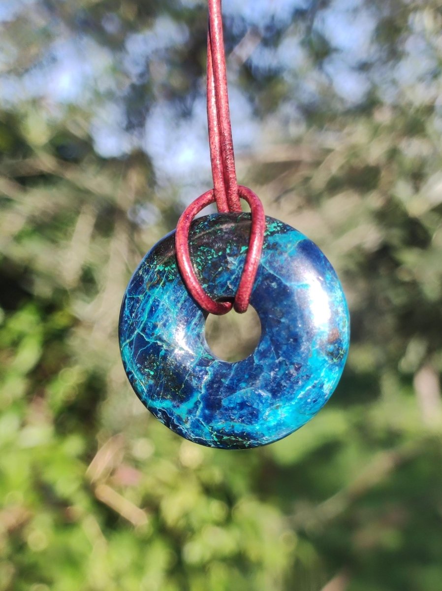 Shattuckit - Chrysocoll Donut 30mm Edelstein Kette Heilstein Schutzsymbol Mann Frau Glück HIPPIE GOA Boho Tibet Ethno Natur Rarität Geschenk - Art of Nature Berlin