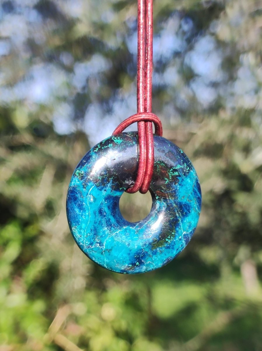 Shattuckit - Chrysocoll Donut 30mm Edelstein Kette Heilstein Schutzsymbol Mann Frau Glück HIPPIE GOA Boho Tibet Ethno Natur Rarität Geschenk - Art of Nature Berlin