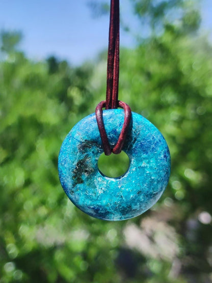 Shattuckit - Chrysocoll Donut 30mm Edelstein Kette Heilstein Schutzsymbol Mann Frau Glück HIPPIE GOA Boho Tibet Ethno Natur Rarität Geschenk - Art of Nature Berlin