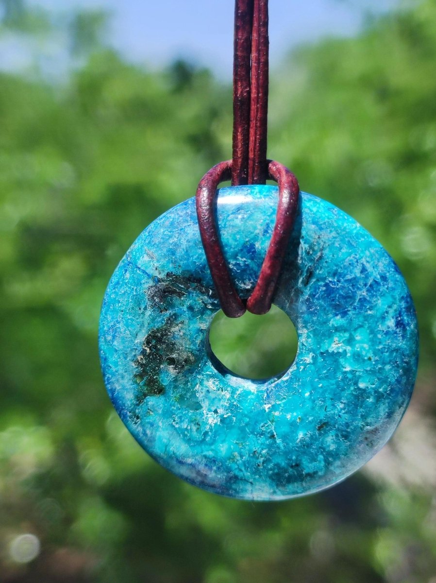 Shattuckit - Chrysocoll Donut 30mm Edelstein Kette Heilstein Schutzsymbol Mann Frau Glück HIPPIE GOA Boho Tibet Ethno Natur Rarität Geschenk - Art of Nature Berlin