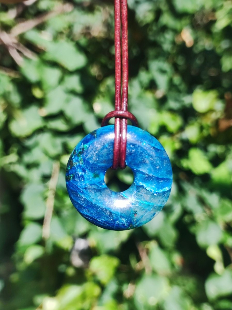 Shattuckit - Chrysocoll Donut 30mm Edelstein Kette Heilstein Schutzsymbol Mann Frau Glück HIPPIE GOA Boho Tibet Ethno Natur Rarität Geschenk - Art of Nature Berlin