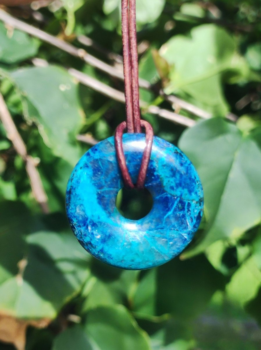 Shattuckit - Chrysocoll Donut 30mm Edelstein Kette Heilstein Schutzsymbol Mann Frau Glück HIPPIE GOA Boho Tibet Ethno Natur Rarität Geschenk - Art of Nature Berlin