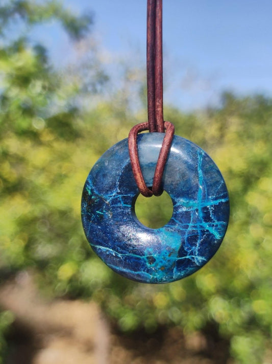Shattuckit - Chrysocoll Donut 30mm Edelstein Kette Heilstein Schutzsymbol Mann Frau Glück HIPPIE GOA Boho Tibet Ethno Natur Rarität Geschenk - Art of Nature Berlin