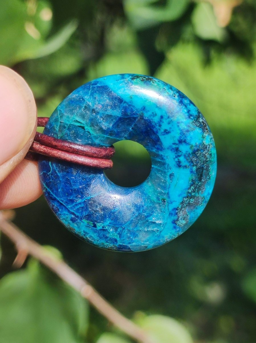 Shattuckit - Chrysocoll Donut 30mm Edelstein Kette Heilstein Schutzsymbol Mann Frau Glück HIPPIE GOA Boho Tibet Ethno Natur Rarität Geschenk - Art of Nature Berlin