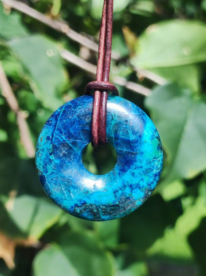 Shattuckit - Chrysocoll Donut 30mm Edelstein Kette Heilstein Schutzsymbol Mann Frau Glück HIPPIE GOA Boho Tibet Ethno Natur Rarität Geschenk - Art of Nature Berlin