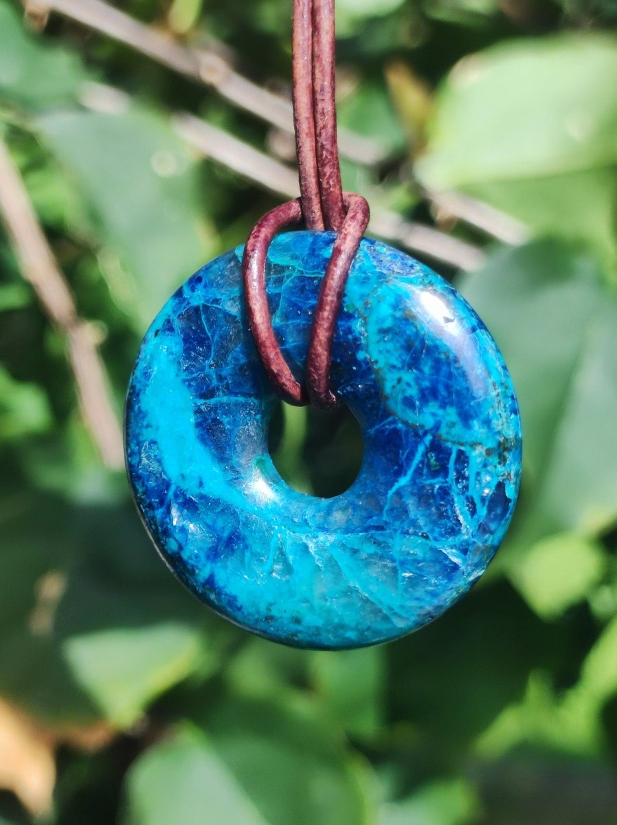 Shattuckit - Chrysocoll Donut 30mm Edelstein Kette Heilstein Schutzsymbol Mann Frau Glück HIPPIE GOA Boho Tibet Ethno Natur Rarität Geschenk - Art of Nature Berlin