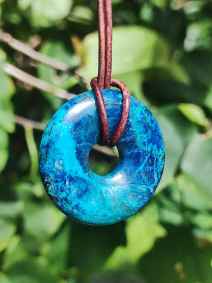 Shattuckit - Chrysocoll Donut 30mm Edelstein Kette Heilstein Schutzsymbol Mann Frau Glück HIPPIE GOA Boho Tibet Ethno Natur Rarität Geschenk - Art of Nature Berlin