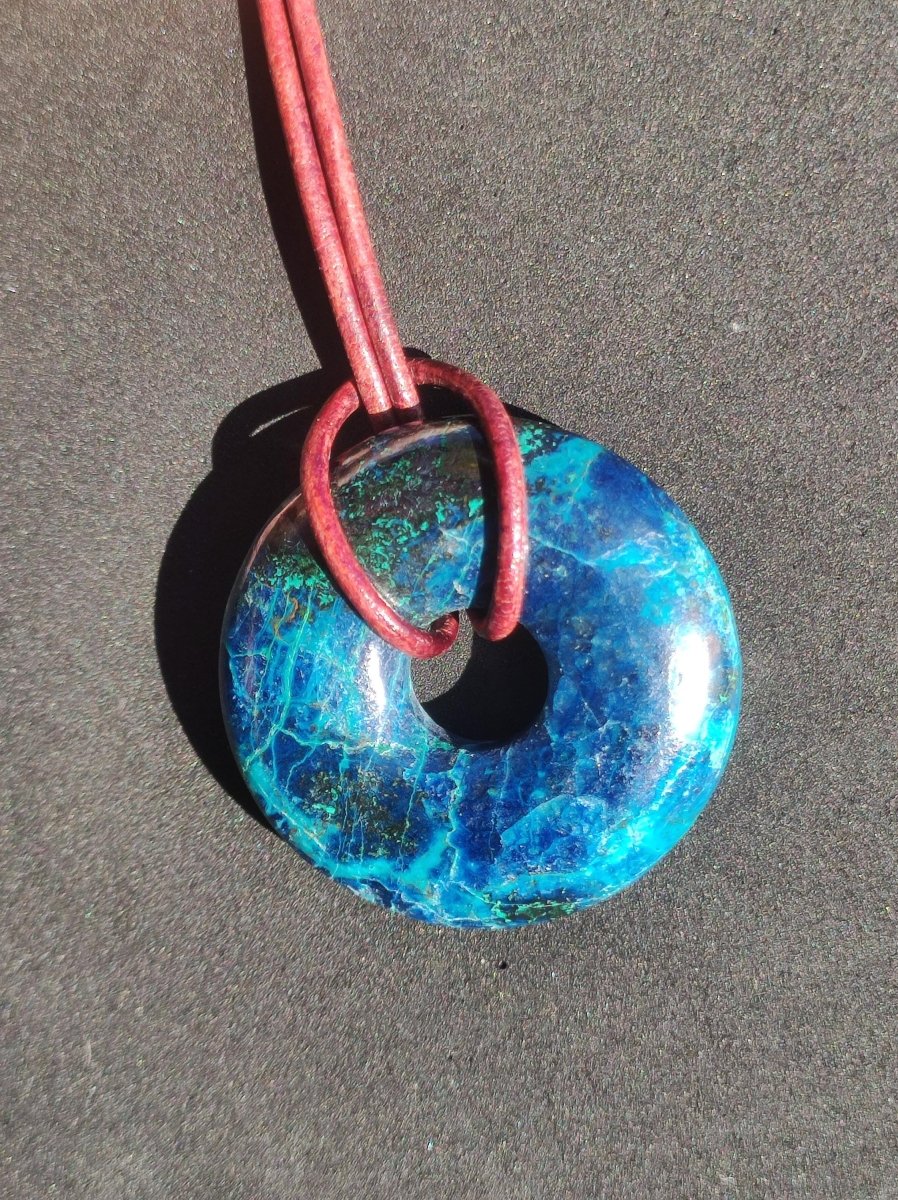 Shattuckit - Chrysocoll Donut 30mm Edelstein Kette Heilstein Schutzsymbol Mann Frau Glück HIPPIE GOA Boho Tibet Ethno Natur Rarität Geschenk - Art of Nature Berlin