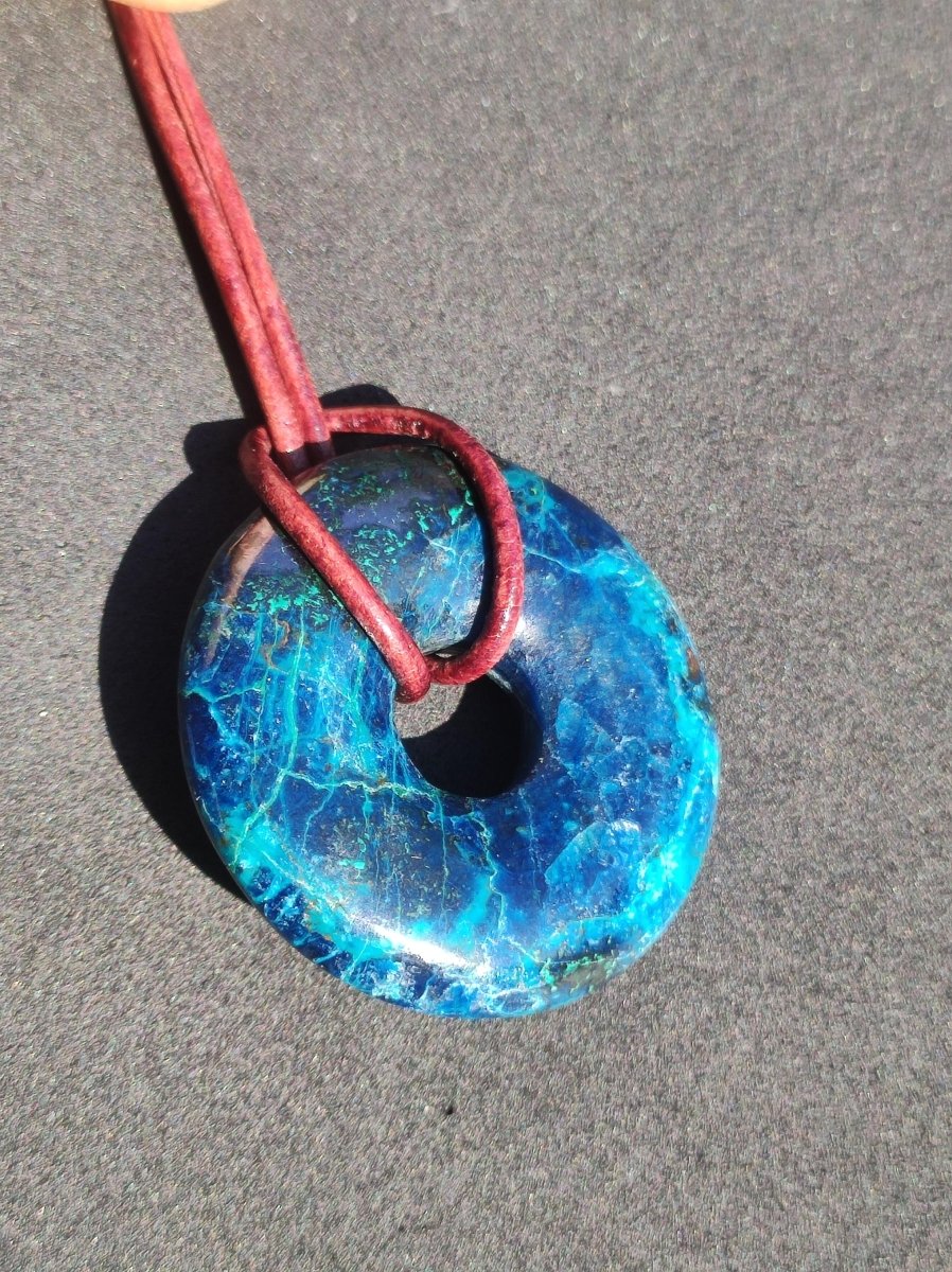 Shattuckit - Chrysocoll Donut 30mm Edelstein Kette Heilstein Schutzsymbol Mann Frau Glück HIPPIE GOA Boho Tibet Ethno Natur Rarität Geschenk - Art of Nature Berlin