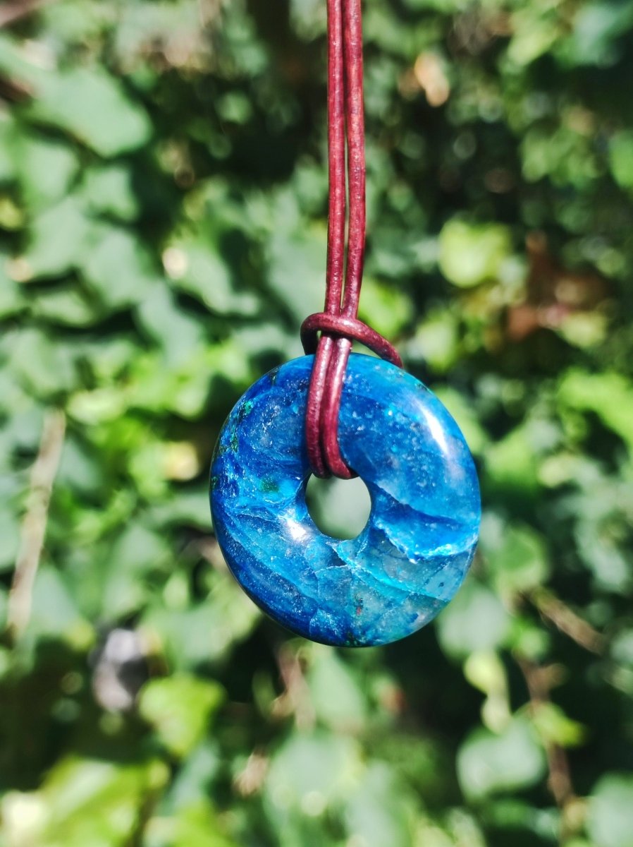 Shattuckit - Chrysocoll Donut 30mm Edelstein Kette Heilstein Schutzsymbol Mann Frau Glück HIPPIE GOA Boho Tibet Ethno Natur Rarität Geschenk - Art of Nature Berlin