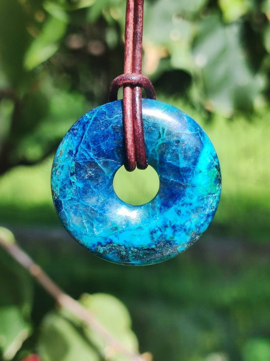 Shattuckit - Chrysocoll Donut 30mm Edelstein Kette Heilstein Schutzsymbol Mann Frau Glück HIPPIE GOA Boho Tibet Ethno Natur Rarität Geschenk - Art of Nature Berlin