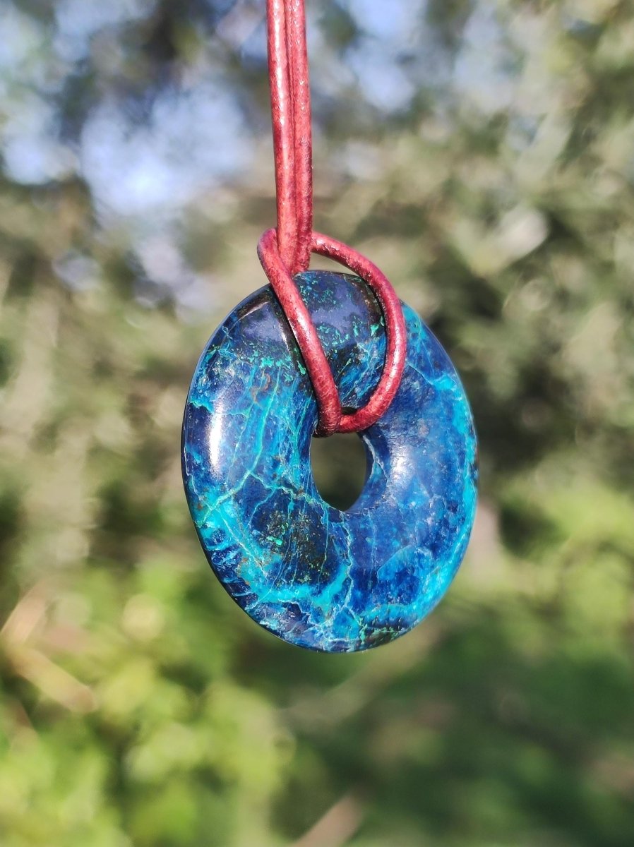 Shattuckit - Chrysocoll Donut 30mm Edelstein Kette Heilstein Schutzsymbol Mann Frau Glück HIPPIE GOA Boho Tibet Ethno Natur Rarität Geschenk - Art of Nature Berlin